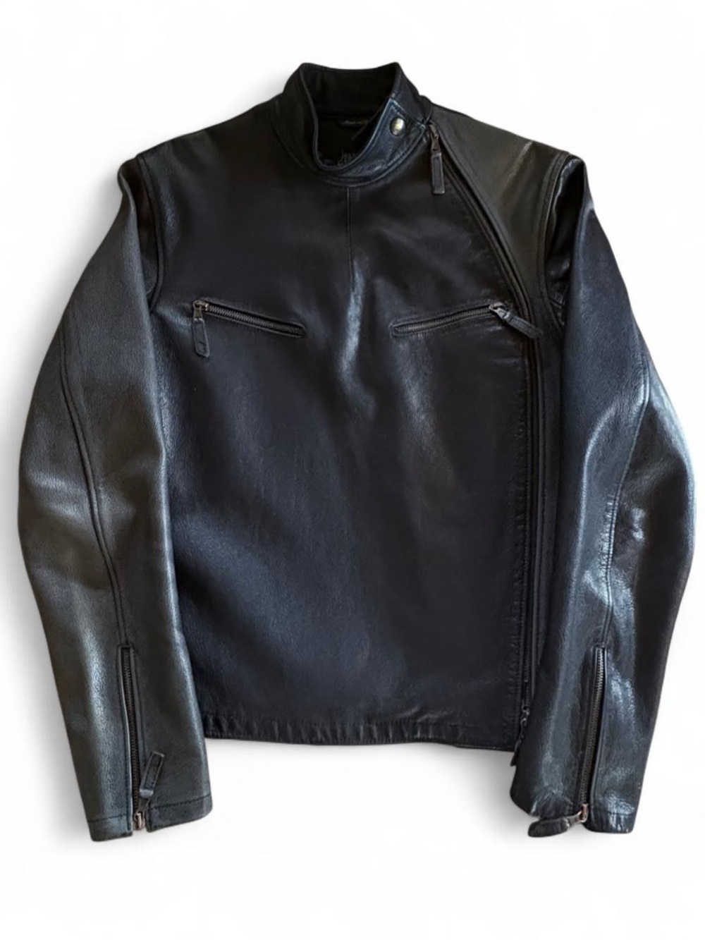 90s Jean Paul Gautier Homme Black Leather Cafe Racer Jacket VTG Authentic 21x25 - Picture 3 of 8